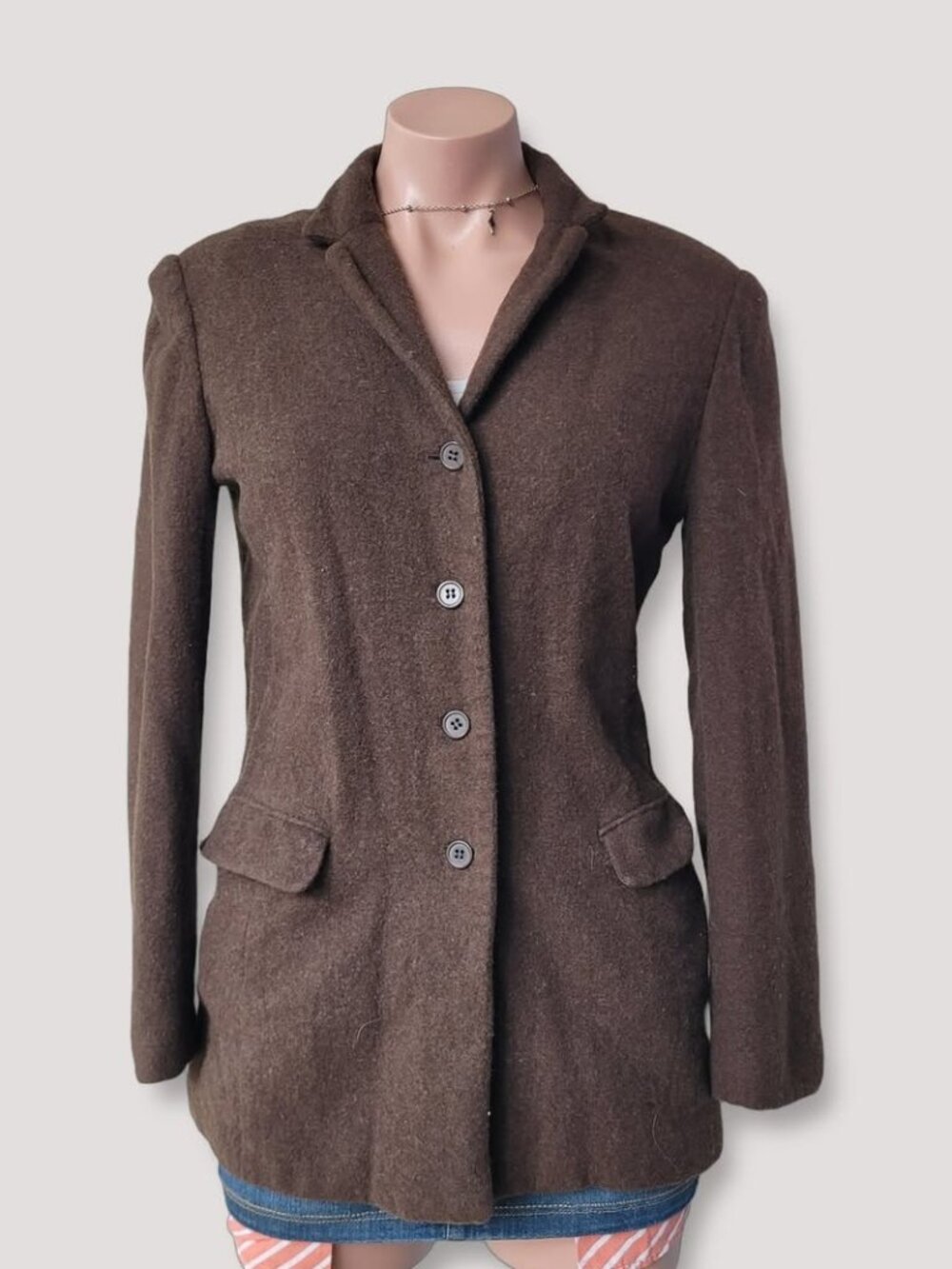 Y2K Goth Max Studio Slim Winter Dark Brown Wool Blend Midi Jacket S
